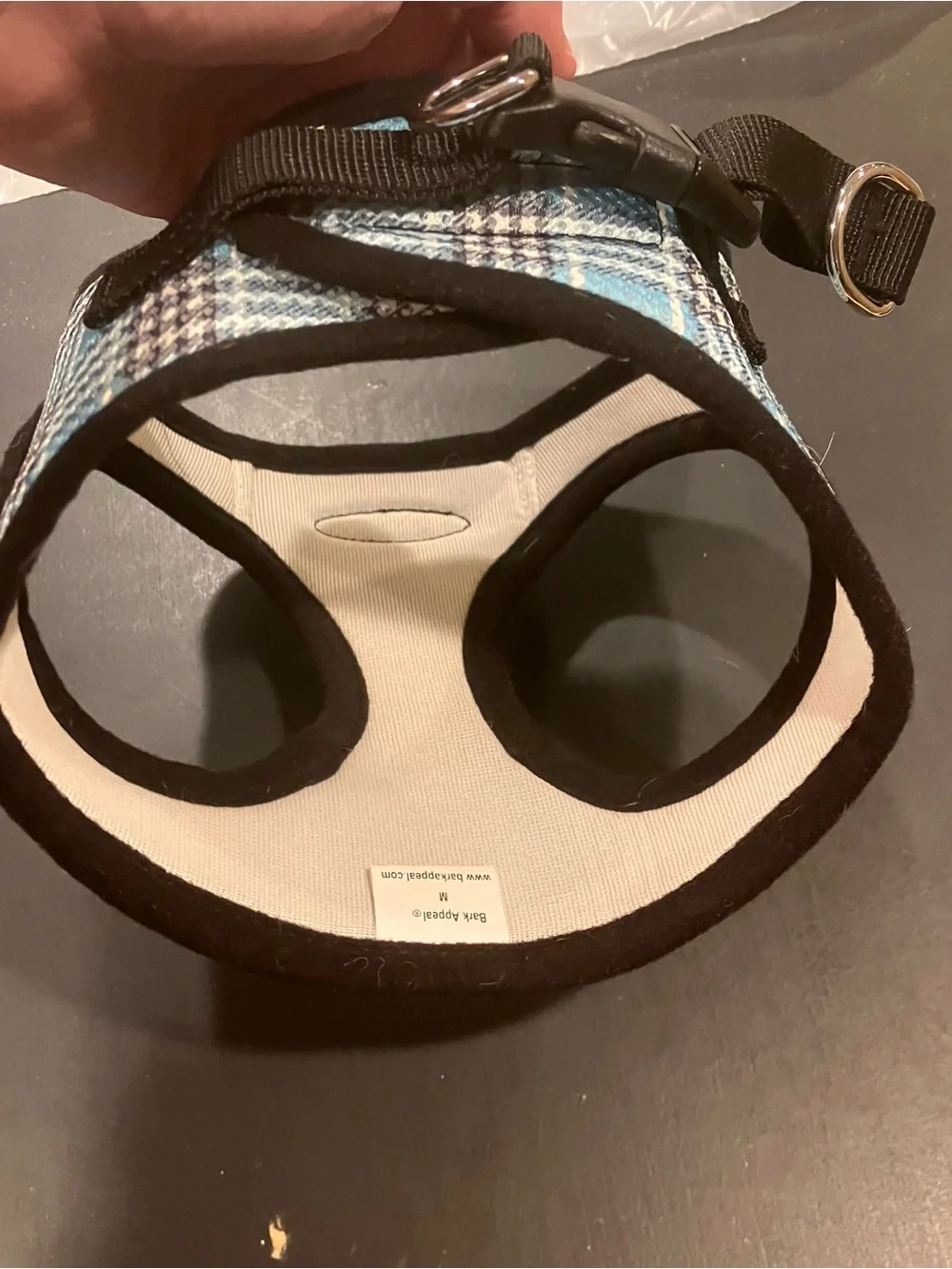 Bark Appeal Blue Plaid Comfort Dog Harness size Medium Velcro and clip closure